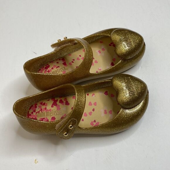 Mini Melissa Ultra Heart Me Sparkle Gold Glitter Sparkle Ballet Jelly S… - Picture 3 of 11